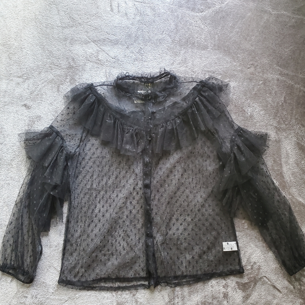 1X Black Mesh Blouse